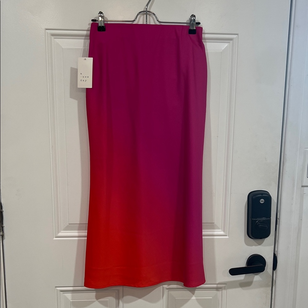 Elegant Pink Orange Ombré Women's Midi Skirt